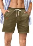 JMIERR Men's Casual Cotton Linen Shorts - Drawstring Summer Beach Stretch 5 inch Golf Dress Shorts with Pockets for Men Elastic Waist, M, Guacamole Green