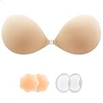 lalaWing Sticky Bra Strapless Adhesive Fabric Bra Invisible Push-up Bra for Women with Pull-up Nipple Covers White (C, Nude)