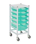 Gratnells hospital-grade single compact medical trolley with storage trays. Antimicrobial metal and trays