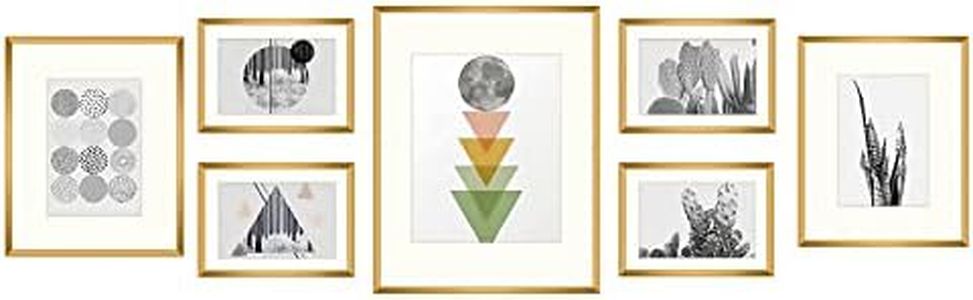 Golden State Art, Aluminum Gallery Wall Frame Set of 7 - Includes One 11x14, Two 8x10, and Four 5x7 - Metal Frames with Mat & Real Glass Cover for Elegant Home or Office Decor (Style 2, Bronze)