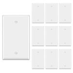 BESTTEN 10 Pack 1-Gang Blank No Device Wall Plate, Unbreakable Polycarbonate Outlet Cover, Full Plate Cover for Box Mount, cUL Listed Single Blank Face Plate, Standard Size, White