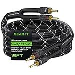 GearIT 14AWG Premium Heavy Duty Braided Speaker Wire (15 Feet) with Dual Gold Plated Banana Plug Tips - Oxygen-Free Copper (OFC) Construction, Black