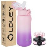 Oldley Insulated Water Bottle 12oz Kids Water Bottles with Straw, Stainless Steel Water Bottle with 2 Lids,Double Wall Vacuum Bottle, Leak-Proof Sport Bottles for School Travel, Ombre Pink-Purple
