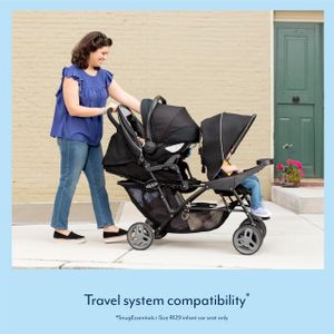 Graco Stadium Duo Tandem Double Pushchair – Car Seat Compatible, Black/Grey