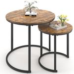 Coffee Table Nesting Table Set of 2 Side Set Black Frame Wooden Tables, Living Room Bedroom Apartment Modern Industrial Simple Nightstand (Black+Rustic Brown)