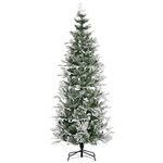 HOMCOM 7.5 FT Pencil Snow Flocked Artificial Christmas Tree with Realistic Cypress Branches, Auto Open, Green