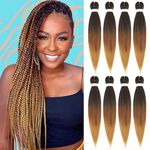 Pre Stretched Braiding Hair 20 Inch Ombre Braiding Hair Extensions 8 Packs Brown Braiding Hair Pre Stretched Yaki Straight Synthetic Braids Hair Extensions for Women