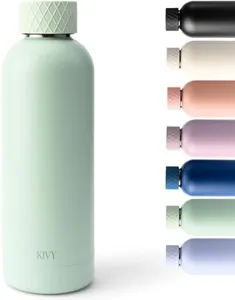 KIVY Stainless Steel Insulated Water Bottle 16oz | Leak Proof BPA-Free Metal Water Bottle - Stainless steel water bottle thermo flask - Girls water bottle Minimalist Sage Green water bottle screw top