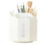 GEOCARTER Polypropylene Premium Pen & Pencil Holder - Multi-Purpose Pen/Pencil, Stationery Stand,Stylish Desk Organizer Accessory Anti-Slip 5-Compartment Portable Pen Stand (White, Pack -1)