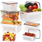 5-Pack Fruit Storage Containers for Fridge with Removable Colanders, 4 in 1 Leakproof Produce Storage Containers with Lid for Salad Berry Lettuce Vegetables Meat Keeper(140oz,106oz,57oz,27oz,12oz)