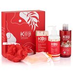 Gift Set for Women, Koji White Red Bath Sets - Kojic Acid Body Wash, Soap Bar and Body Lotion for Brightening, Glowing Skin, Moisturizer, Nourishing, Even Skin Tone, Vegan, Paraben Free (3 Pcs)