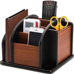 DEAYOU Wood Rotating Remote Caddy, Spinning Remote Control Holder for Table, 6-Compartment Wooden Revolving Office Supplies Desktop Storage Organizer for Pen, Pencil, Mail, Desk, Home, Living Room