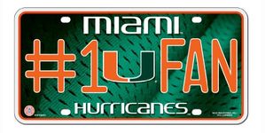 Miami Hurricanes #1 Fan Metal License Plate Tag 100301 University of