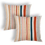 Outdoor Waterproof Throw Pillows Covers for Couch Bed 18x18 Inch Set of 2 Pack Colorful Pink Green White Orange Teal Red Cute Stripe Neutral Decorative Linen Pillowcase Sofa Patio Chair Cushion Cover