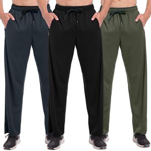 SACUIMAN Mens Athletic Sweatpants with Zipper Pockets Workout Gym Running Jogging Pants for Men Open Bottom (3 Pack,S)