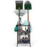 Uboway Garden Tool Organizer for Garage: Yard Tool Racks with Wheels, Corner Tool Rack for Shed / Lawn to Hold Garden Tools, Easy to Assemble, Black