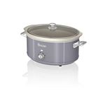 Swan SF17031GRN Retro Slow Cooker with 3 Temperature Settings, Keep Warm Function, 6.5L, 320W, Retro Grey