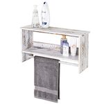 MyGift 2-Tier Shabby Whitewashed Bathroom Wall Mounted Organizer Shelf with Towel Bar