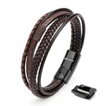 SERASAR Brown Leather Bracelet for Men 20cm - Gift Idea for Men Gift Box Adjustable Multilayer Braided Genuine Leather Bracelet with Magnetic Closure for Men