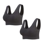 Lemef 2-Pack Seamless Sports Bra Wirefree Yoga Bra with Removable Pads for Women (Large, 2*Black)