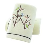 Pidada Hand Towels Set of 2 Embroidered Bird Tree Pattern 100% Cotton Absorbent Soft Decorative Towel for Bathroom 13.8 x 29.5 Inch (Light Yellow)