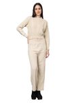 Kvetoo Woolen High Neck Sweater With Pajama Tracksuit For Women Winter Wear Co-ord Set Cream Size L