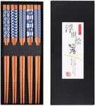 GLAMFIELDS Bamboo Chopsticks Reusable Japanese Style Lightweight 5 Pairs Ramen Chop Sticks Case Gift Set