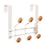 HYMIKO Over The Door Hooks,Sturdy Metal Over Door Organizer Rack with 6 Wooden Hooks for Hanging Coats Hats Robes Towels,Bathroom Bedroom Door Hangers - White