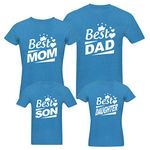 RAINBOWTEES Men's, Women's, Kid's Best Dad-Mom-Son-Daughter Family T-shirt for Father Mother and Kids (Turquoise Blue) - Set of 4