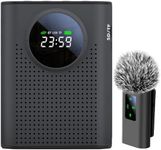 ZERFUN Rechargeable Voice Amplifier Wireless Microphone for Teachers Classroom, Mini Lavalier Lapel Mic Clip Magnetic, Portable Bluetooth Speaker with LED Display for Class, Tour Guide, Coaches, Black