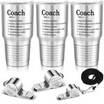 6 Pcs Coach Gifts Best Coach Ever Cup Best Coach Tumbler Includes 3 Pcs 30 oz Coach Mug and 3 Pcs Coach Whistle Stainless Steel Travel Mug with Lid for Coach Men Women (Silver)