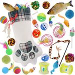 QBSM Cat Christmas Plaid Pet Paw Stockings with 26 Pcs Cat Toys for Cats and Kitten (Cat with 26 Toys)