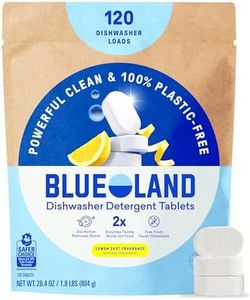 BLUELAND 100% Plastic-Free Dishwasher Detergent Tablets, 120 Count, Lemon Zest Scent, Eco Friendly Dishwashing Pods, Natural, USDA Certified biobased