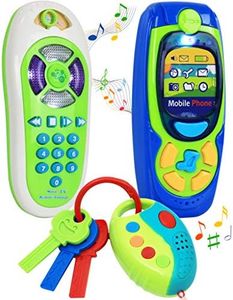 Click N' Play Pretend Play Cell Phone TV Remote & Car Key Accessory Playset for Kids with Lights Music & Sounds (Set of 3)