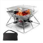 Collapsible Stainless Steel Fire Pit -OZHOMY Portable 304 Stainless Steel Grill Campfire Pit Liftable Wood Burning Charcoal Grill with Ashtray for Camping Picnics Backpacking Backyard Garden (Large)