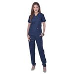 FRENCH TERRAIN® PREMIUM V-NECK UNISEX POLYESTER COTTON MULTIPOCKET MEDICAL SCRUB SUIT FOR DOCTORS, TOP AND BOTTOM WITH 14 POCKETS, 36 - S, DARK NAVY BLUE.