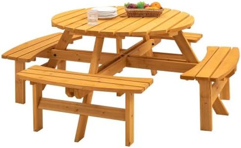 8-Person Circular Outdoor Wooden Picnic Table, Outdoor Picnic Table for Patio, Backyard, Garden, with 4 Built-in Benches, 2220lb Capacity