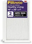 Filtrete 16x25x1 AC Furnace Air Filter, MERV 12, MPR 1500, CERTIFIED asthma & allergy friendly, 3 Month Pleated 1-Inch Electrostatic Air Cleaning Filter, 2-Pack (Actual Size 15.69 x 24.69 x 0.78 in)