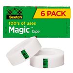 Scotch 810-6PK Magic Office Tape, 3/4 Inches x 1296 Inches, 1-Inch Core, Clear, 6/Pack