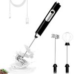 Electric Double Whisk Milk Frother Handheld Black USB Rechargeable Drink Mixer, 3 Speeds Adjustable Electric Whisk Foam Maker Detachable for Coffee, Lattes, Matcha, Hot Chocolate