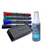 Quartet EnduraGlide Accessory Kit, 4 Chisel Tip, Bold Colour, Dry-Erase Markers in Assorted Colours, with Eraser and Cleaning Spray, 3413803922