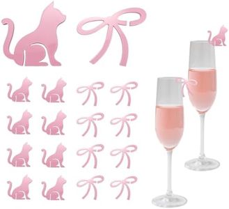 20 Pcs Bow Wine Glass Markers Cat Drink Charms, Pink Bowknot Drink Tag, Coquette Birthday Wedding Bachelorette Tasting Party Decoration