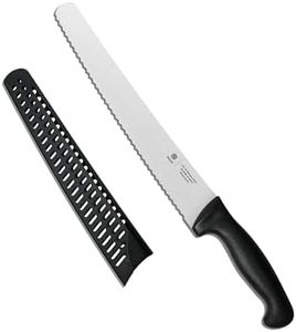 NULAS 10 Inch Serrated Bread Knife for Homemade Bread, Sourdough & Artisan Loaves, 1.4116 German Stainless Steel, Protective Sheath, Black