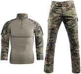 LANBAOSI Men's Tactical Combat Shirt and Pants Set Long Sleeve Woodland BDU Hunting Military Uniform 1/4 Zip