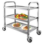 Nisorpa 3 Tier Stainless Steel Catering Trolley Wheels Utility Cart Kitchen Cart Serving Trolley with Locking Wheels for Kitchen Hotels - 750x400x835MM