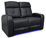 Valencia Verona Home Theater Seating | Premium Top Grain Italian 9000 Leather, Power Recliner, LED Lighting (Row of 2 Loveseat, Black)