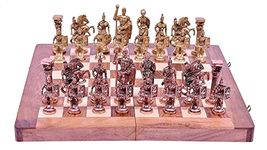 SHORO Brass Chess Set With Wooden Board (14"X14") For 4 Years And Up, Big Kid