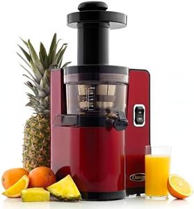 Omega Juicer Cold Press Vertical 43 RPM Slow Masticating Compact Juice Extractor for Fruits and Vegetables Quiet Operation with 3 Stage Auger Automatic Pulp Ejection and No-Drip Tap, 150-Watts, Red
