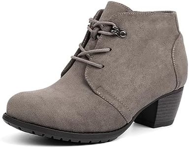 VJH confort Women's Ankle Boots,Lace-up Round Toe Comfortable Low Heel Dress Booties with Side Zipper, Griege, 10.5