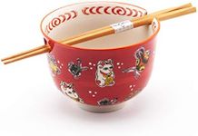 (Red Cat) - Happy Sales HSRB-LCRD, Japanese Ramen Udon Noodle Bowl with Chopsticks Gift Set, Red Lucky Cat